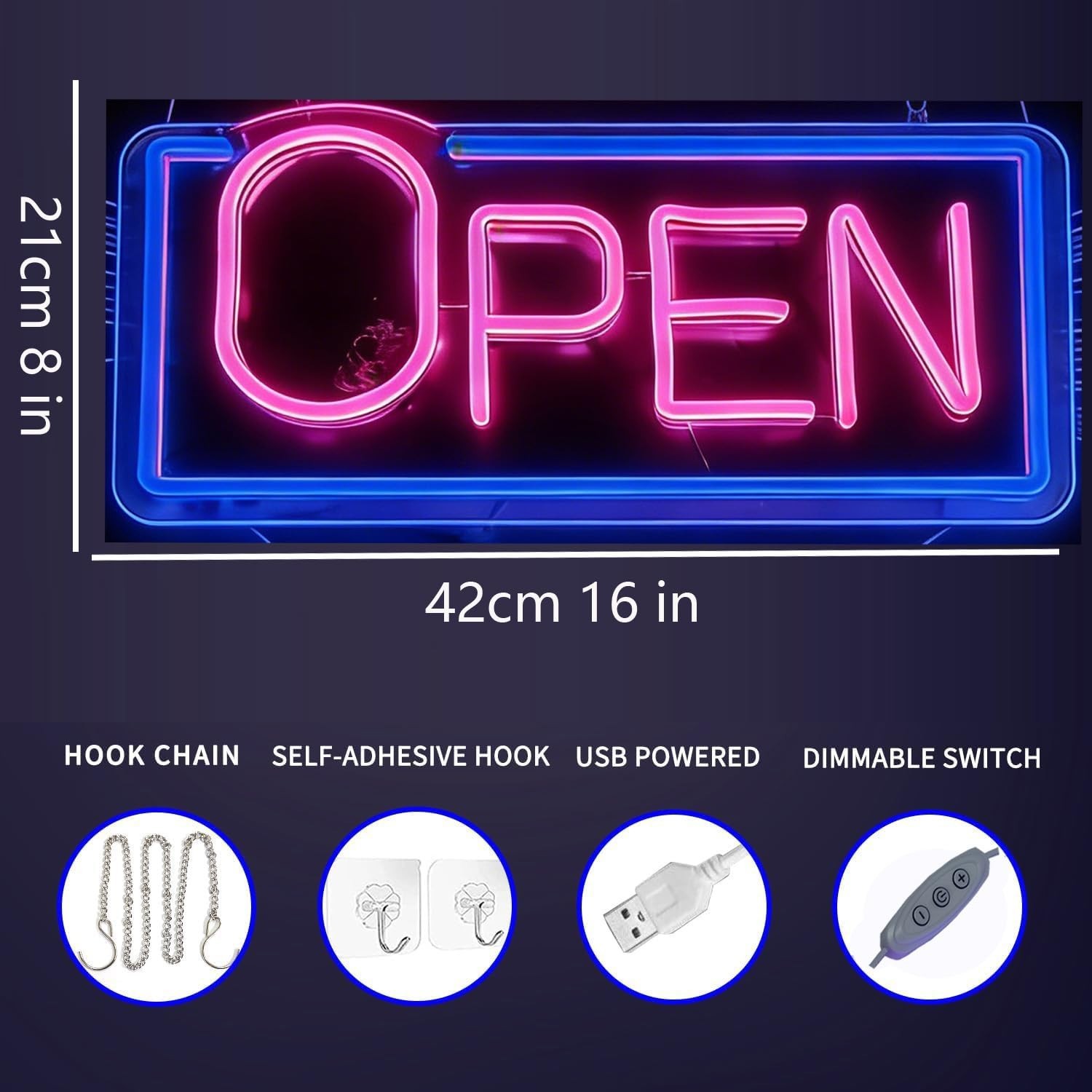 16&Prime; X 8&Prime;Vibrant LED Neon Open Sign for Business – Ultra Bright with ON/OFF Sw…