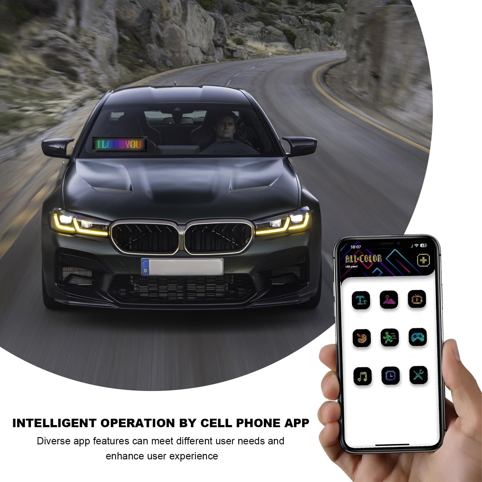 Programmable LED Scrolling Sign 14.7&Prime;x3.6&Prime; Bluetooth Custom Text Display for Car
