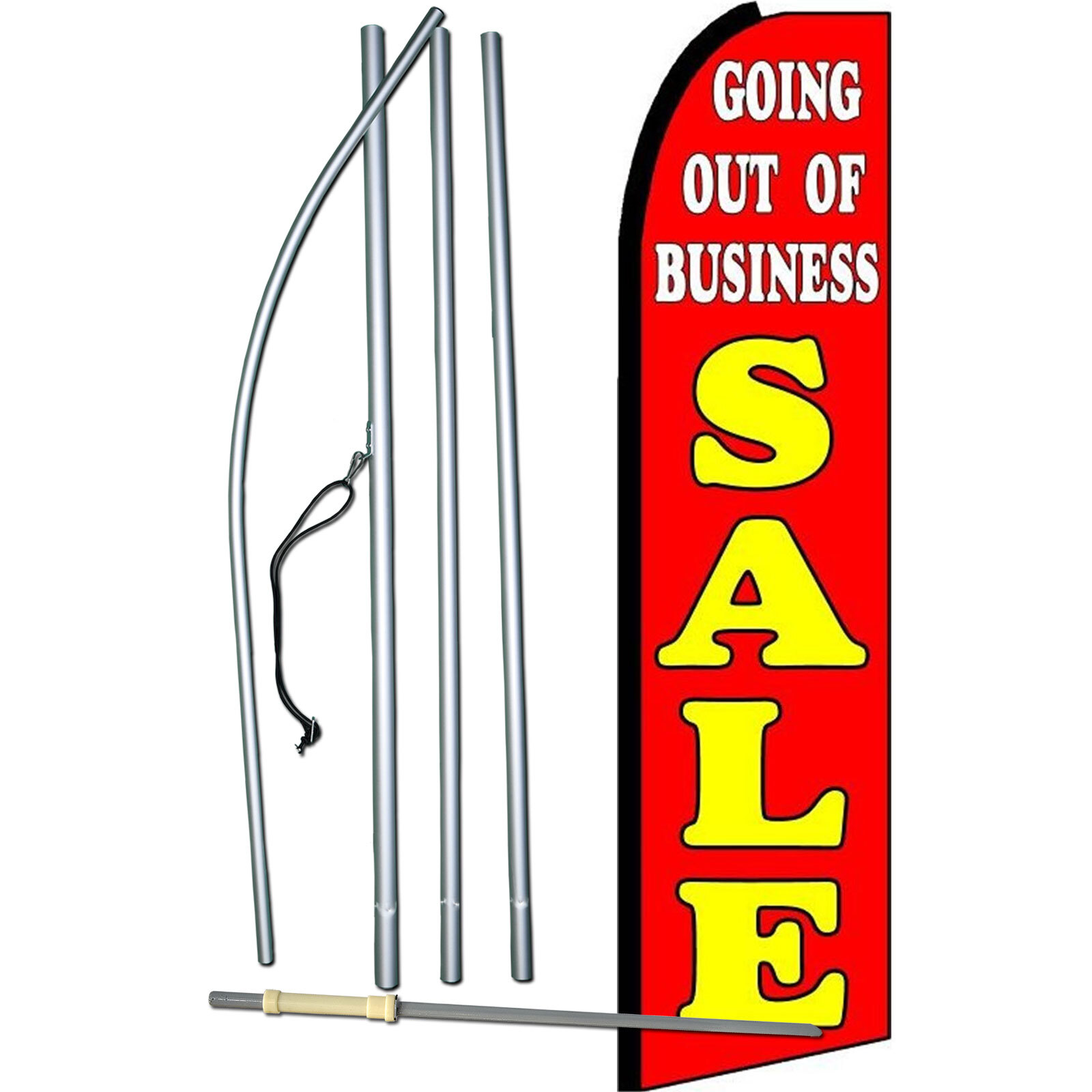 Going Out Of Business Flag with Flag Pole and Spike