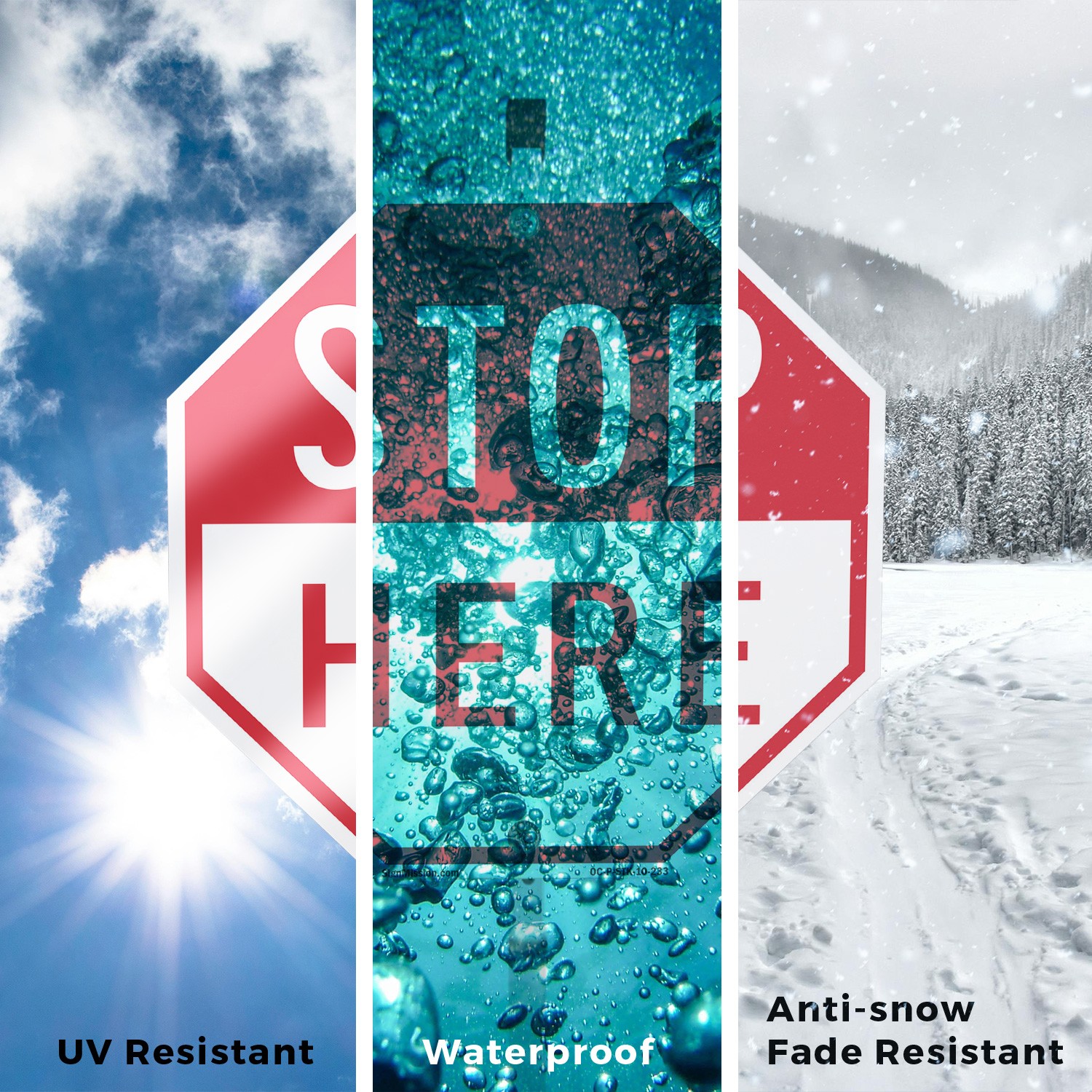 Stop Here Octagon Sign With Stake Weather Resistant UV Protected Made in the USA