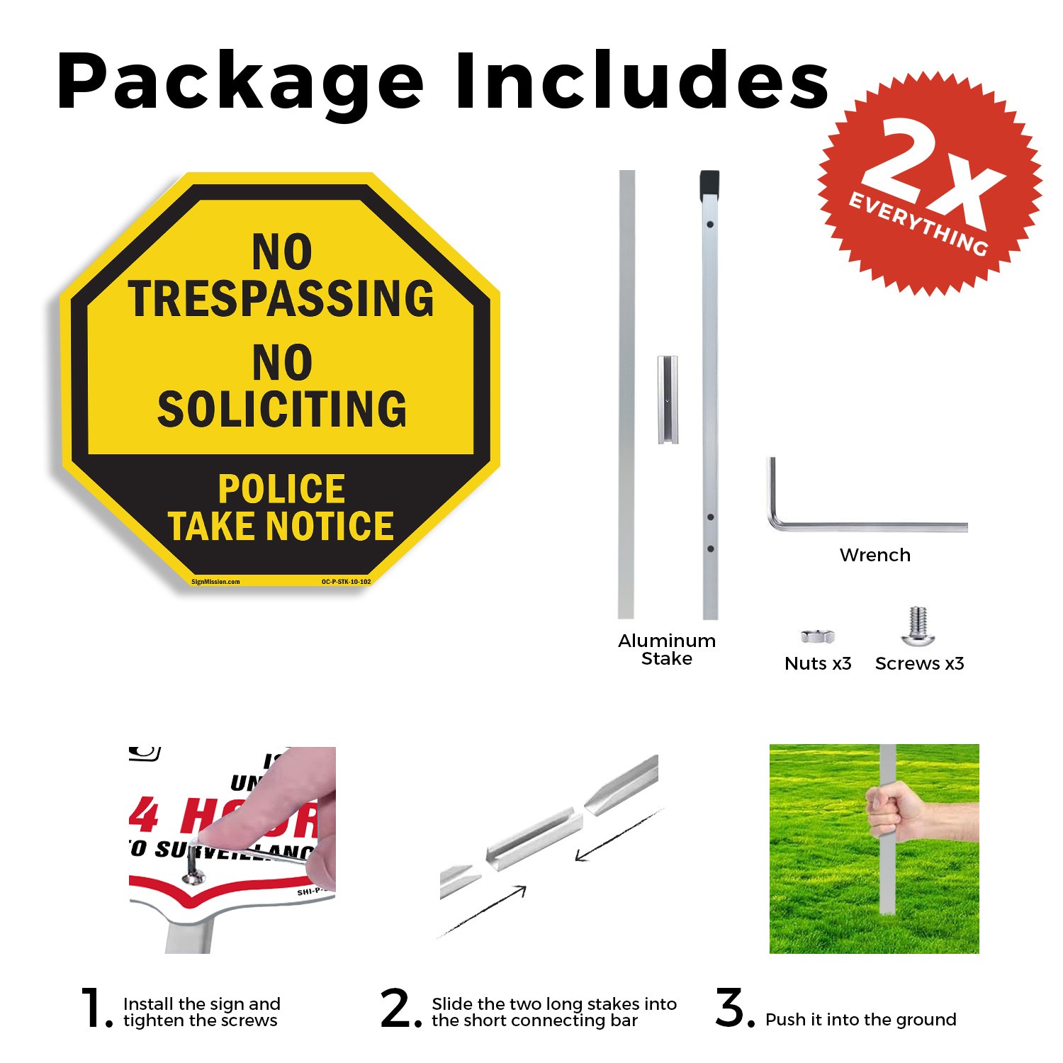 No Trespassing No Soliciting Poli Octagon Sign With Stake Weather Resistant