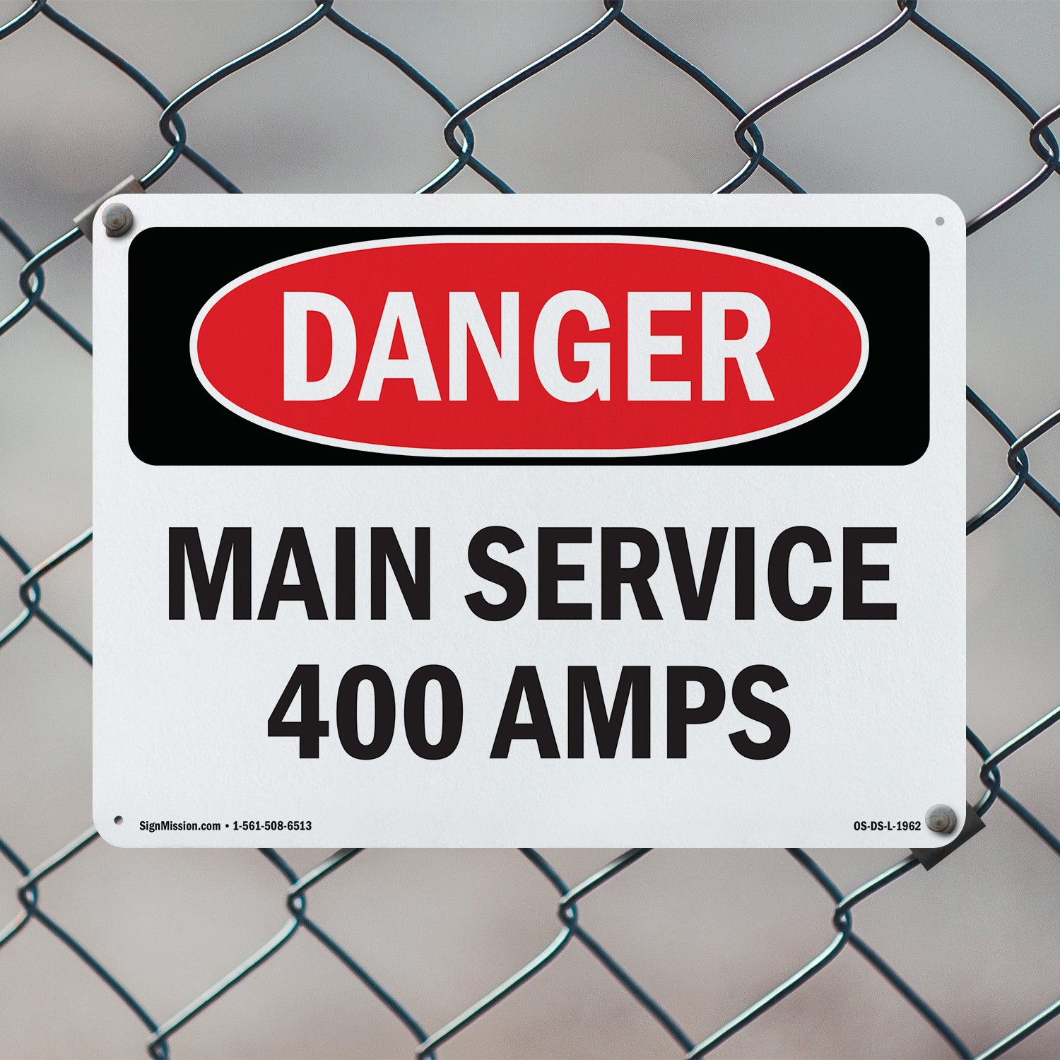 Main Service 400 Amps OSHA Danger Sign Metal, Plastic, Or Decal – 5 or 10 Pack