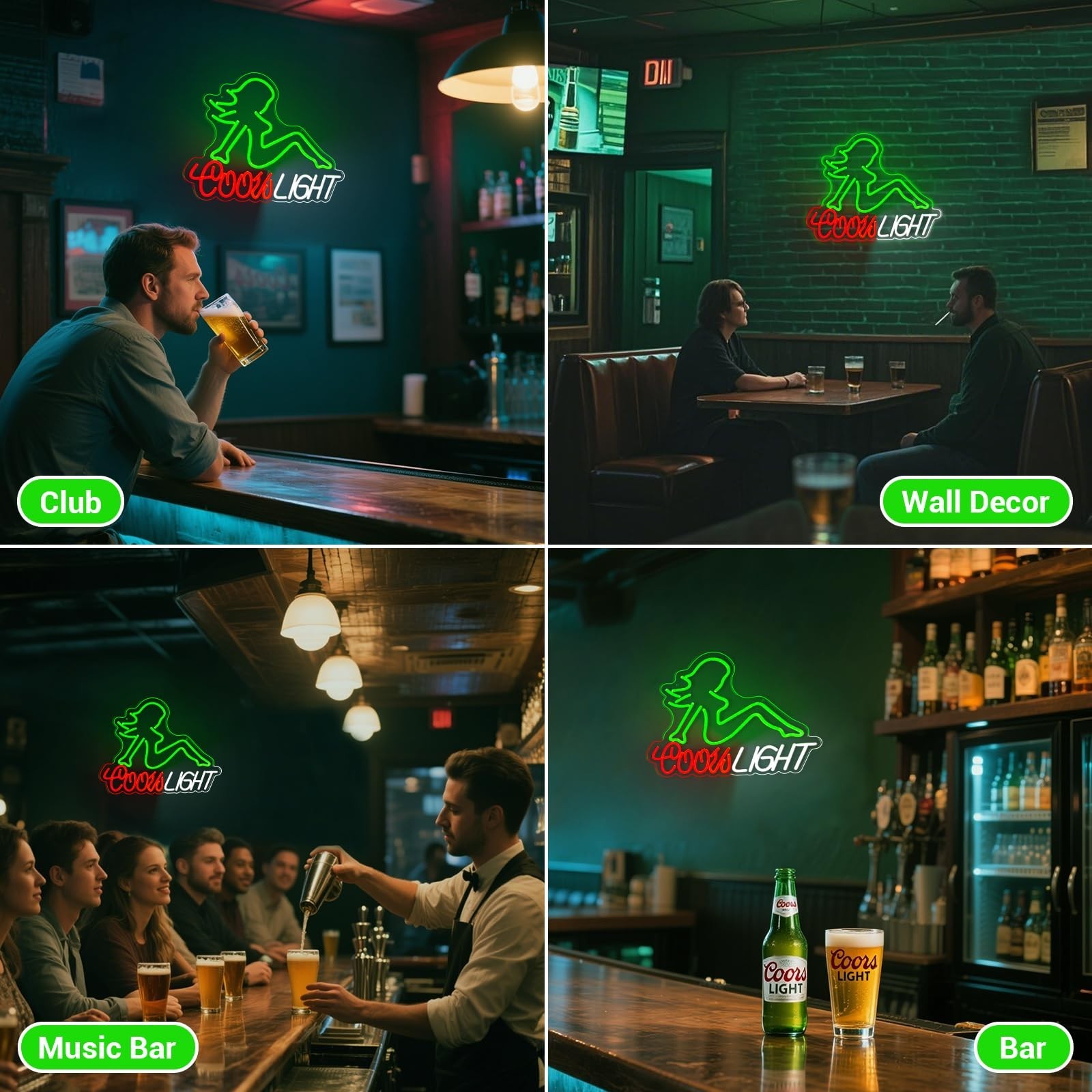 Crs Neon Sign, Beer LED Light for Man Cave Bar Decor Green Lady Neon Lights f…