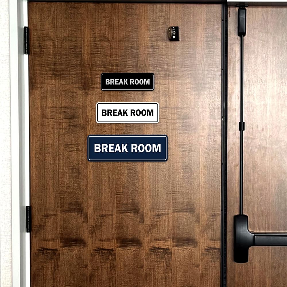 1 Pack Large Break Room Sign, Dark Brown, Wall, Door Mount, Office, Business