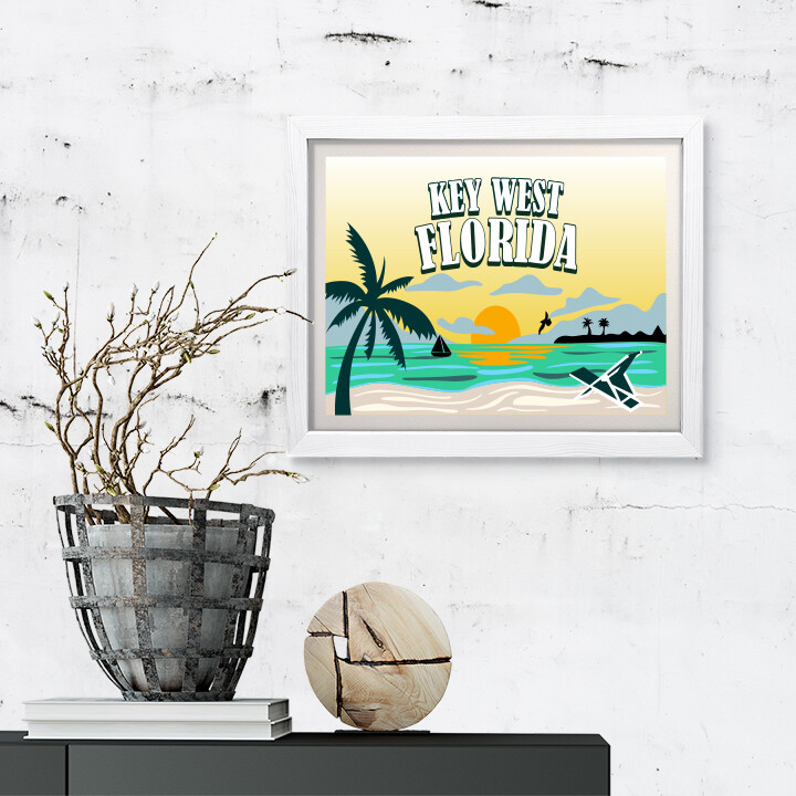 Key West Florida, Wall Print Art | Multiple Frame Options (Unframed or Framed)