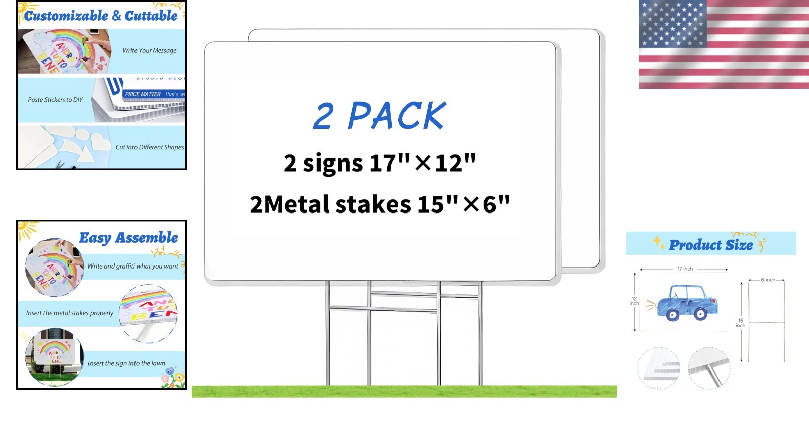 2 Pack 17×12 Inch Blank Yard Signs – Customizable Double-Sided for Events