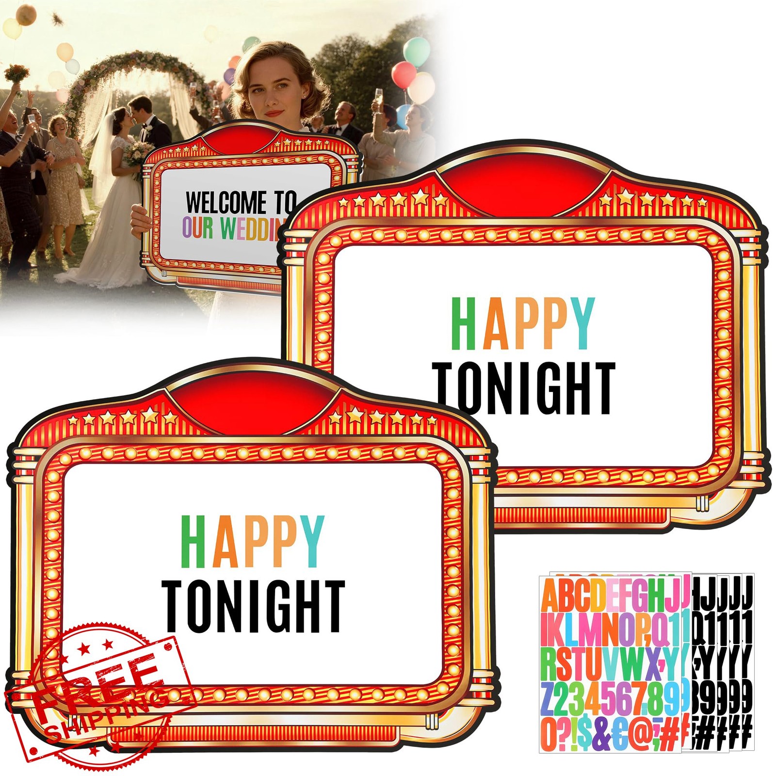 fundledmi Bottle Service Sign Retro Red Gold Wedding Nightclub