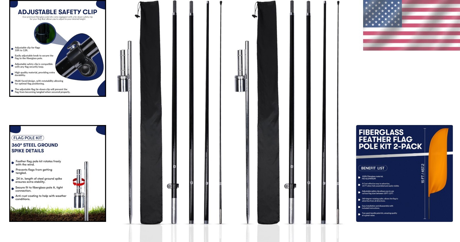 Durable 100% Fiberglass Feather Flag Pole Kit – 15ft Tall for Business Displays