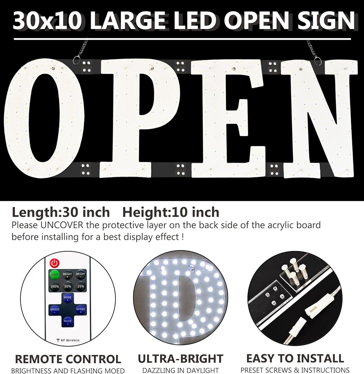 Open Signs for Business,30X10 Inch Ultra Bright Open Sign Led for Window Wall Do
