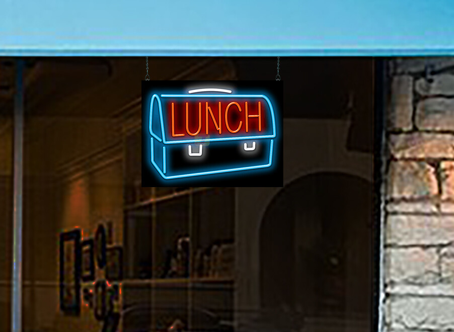Lunch Neon Sign REAL Neon Window Sign Red Blue & White Hand Bent Advertisement