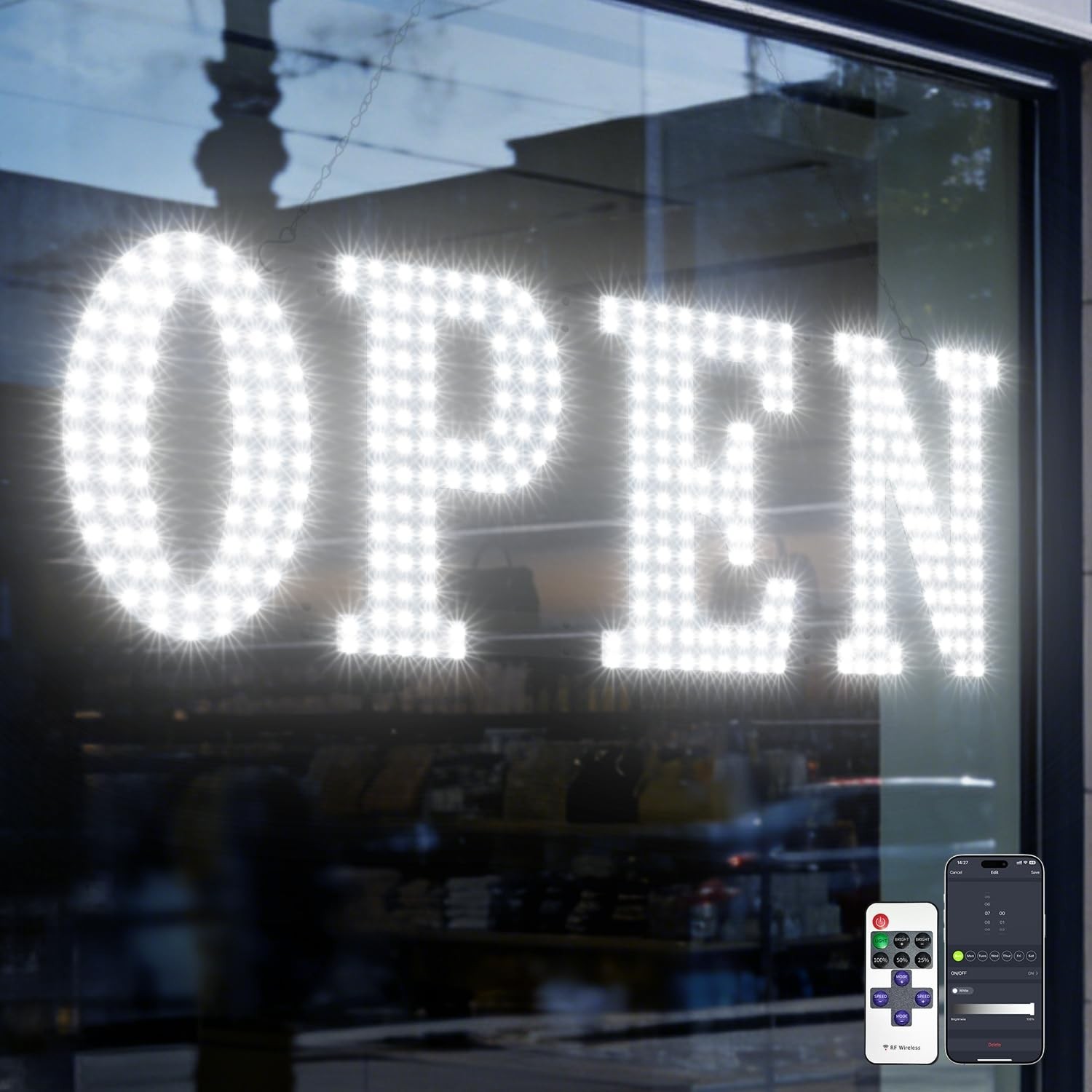Open Sign for Business, 30&Prime;x10&Prime; Jumbo Open Sign with Timer and Remote Control…