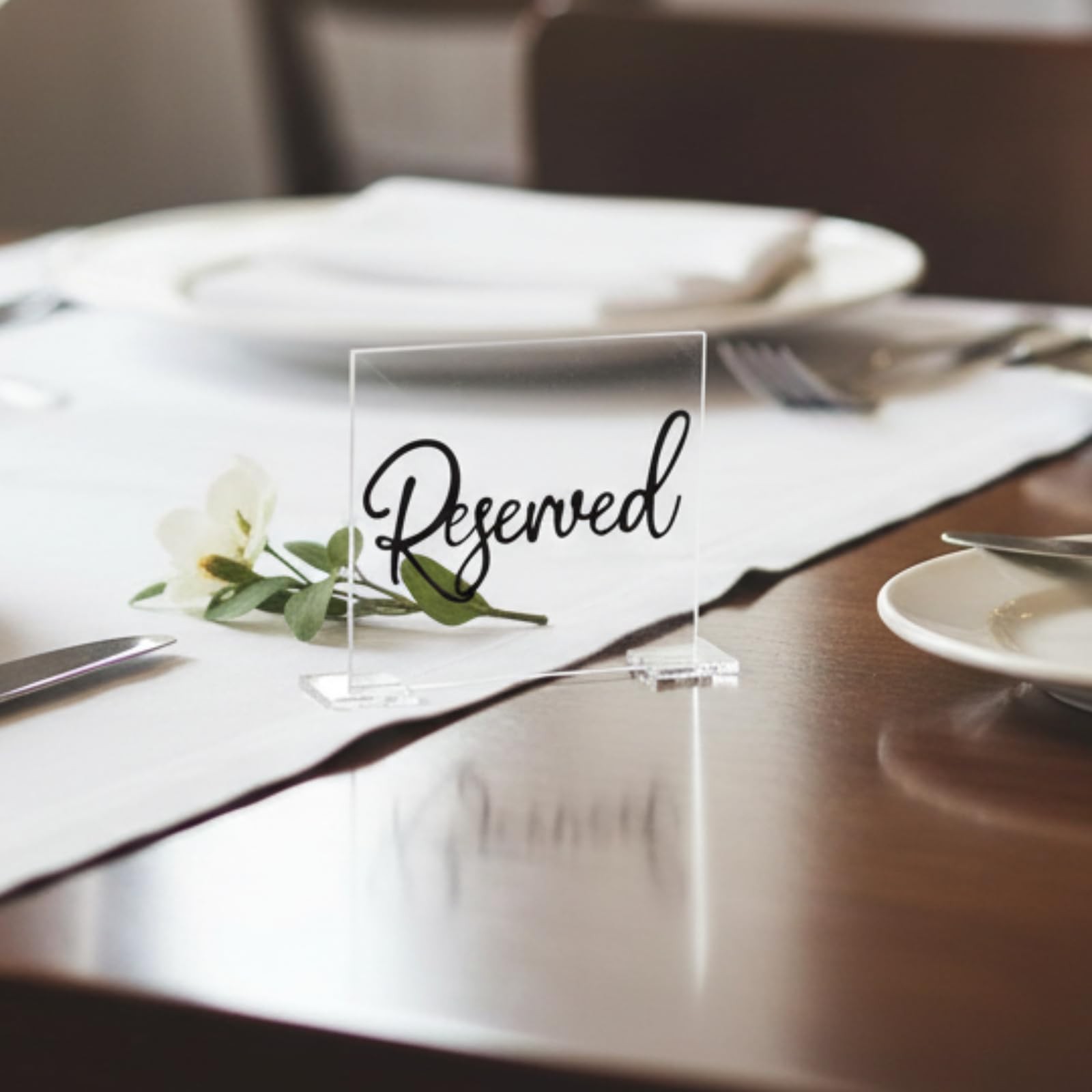 6 Pcs Black Reserved Table Signs 3.9×3.5 Inch Acrylic Seating Cursive Letters