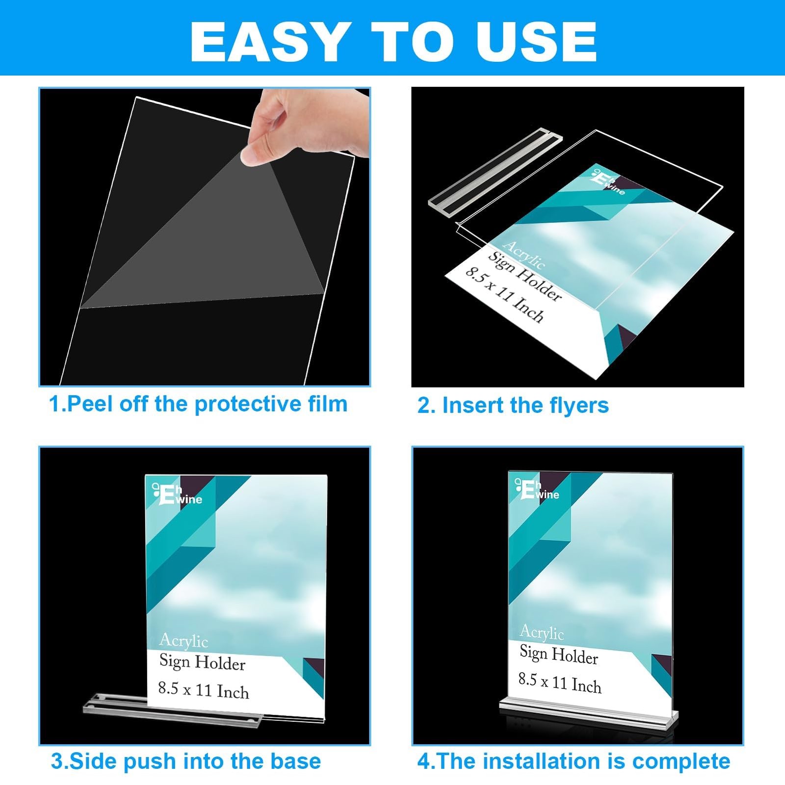 EHWINE Acrylic Sign Holder 8.5 x 11, 10 Pack Double-Sided Stand up Clear
