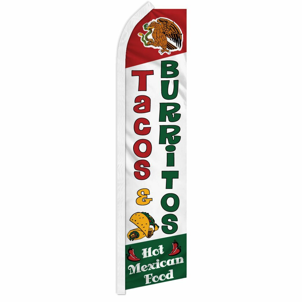 « TACOS & BURRITOS » advertising super flag swooper banner business Mexican food
