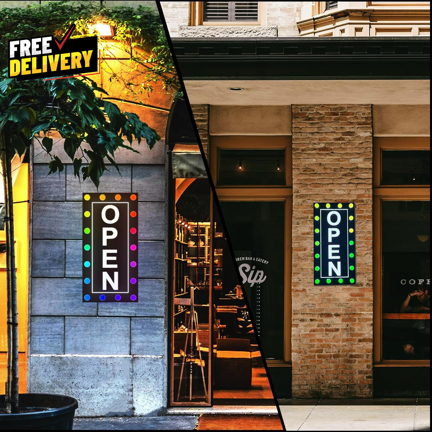 Large Outdoor LED Open Sign Waterproof RGB Color Changing with Power Adapter…