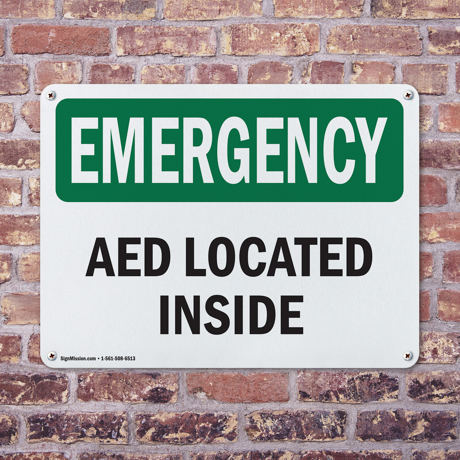 (2 Pack) AED Located Inside OSHA Emergency Sign Decal Metal Plastic