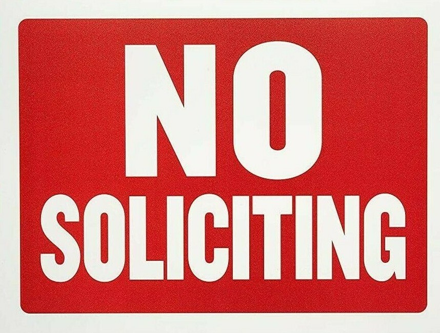 Flexible Plastic No Soliciting Signs – Red and white, 9 x 12 Inches, Waterproof