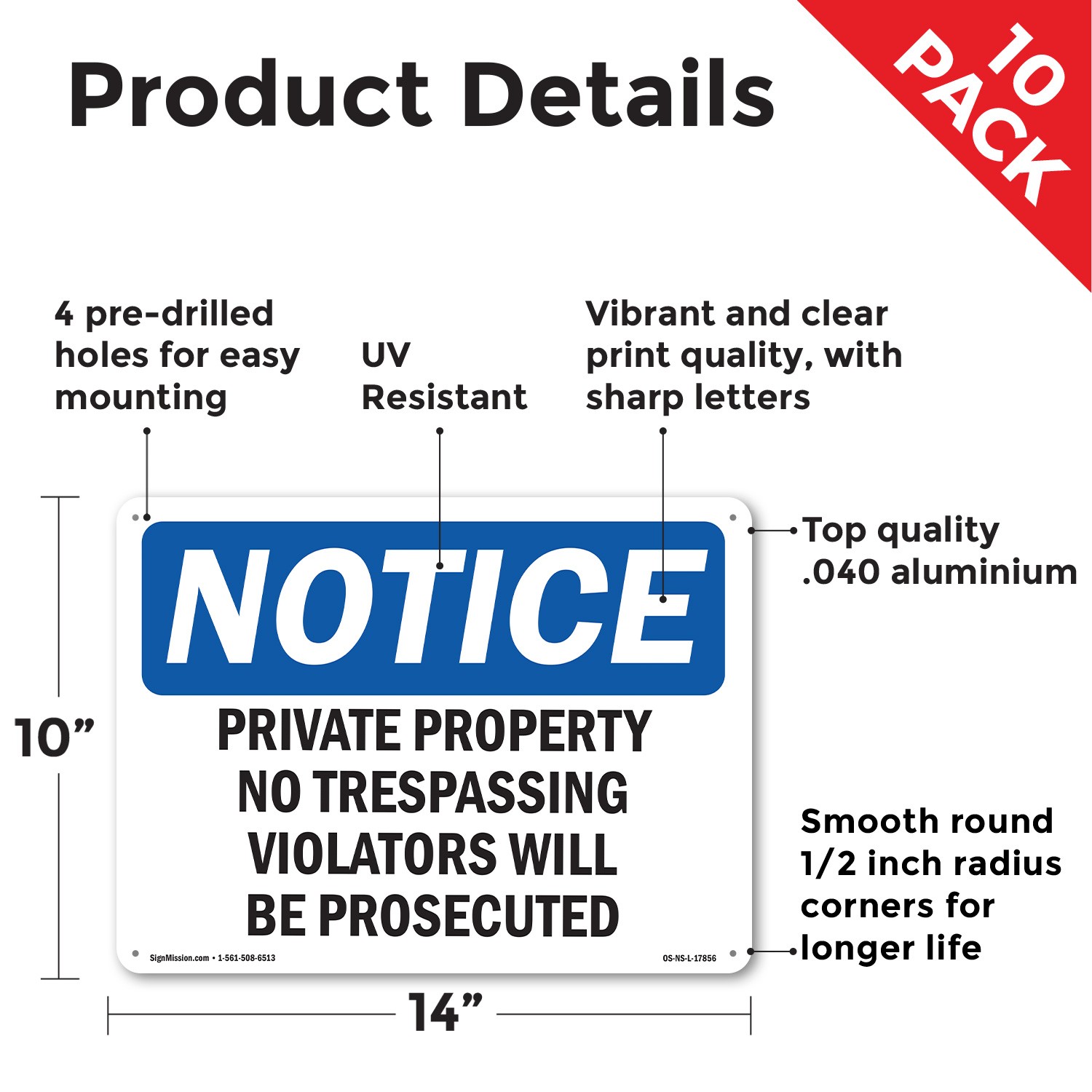 Private Property No Trespassing Violators OSHA Notice Sign, Decal 5 or 10 Pack