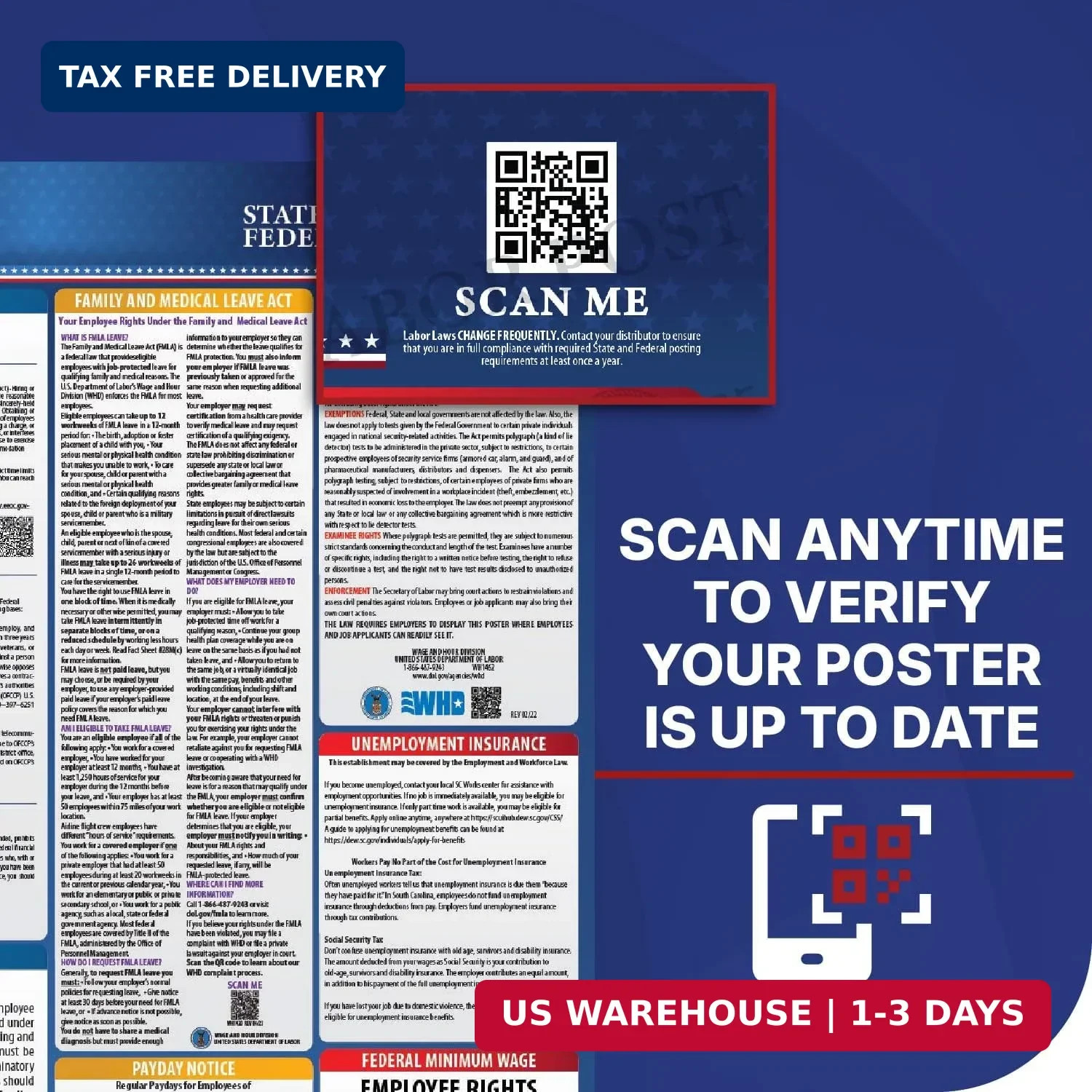 2026 Florida State & Federal Mandatory Labor Law Poster, OSHA Compliant (English