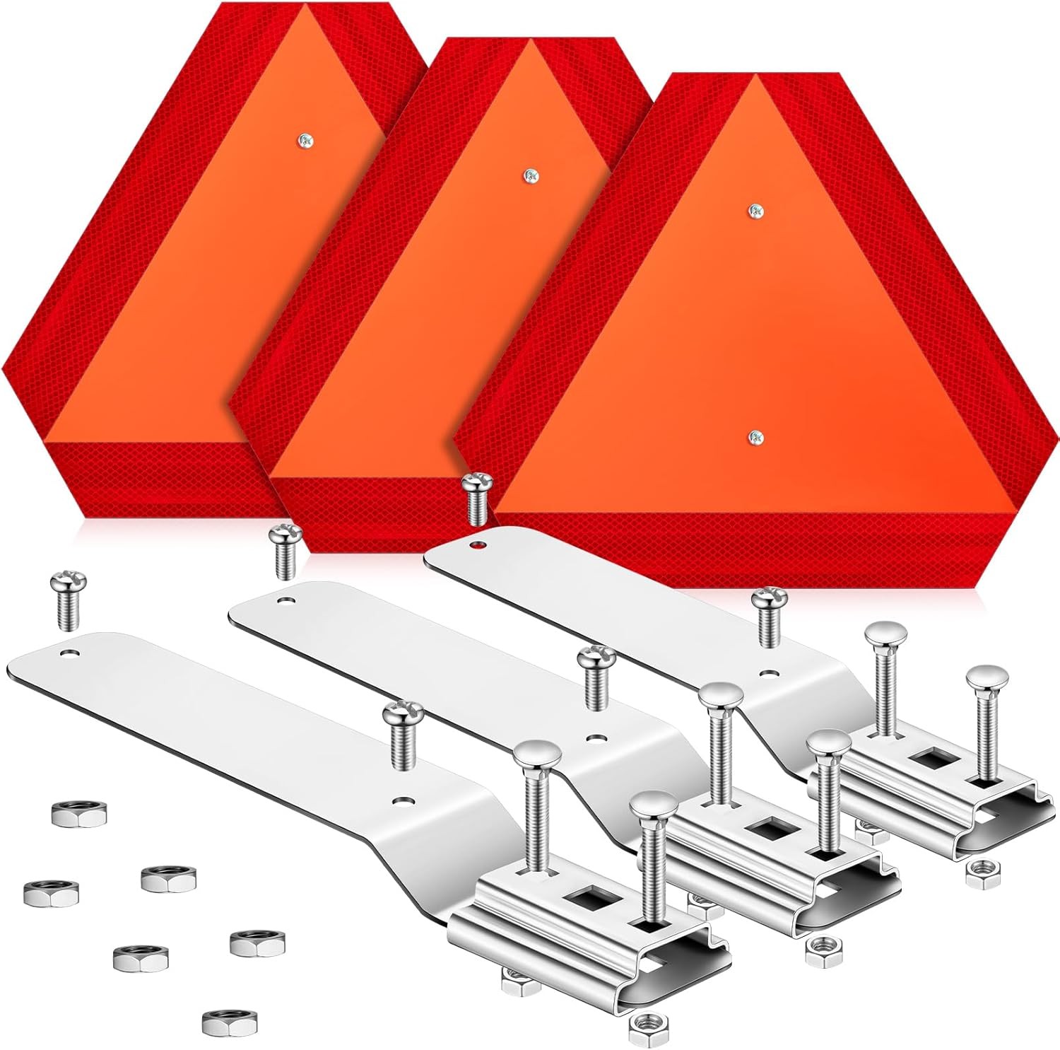 3 Sets Slow Moving Vehicle Sign with Mounting Bracket 14 x 16 Inch Slow Moving V