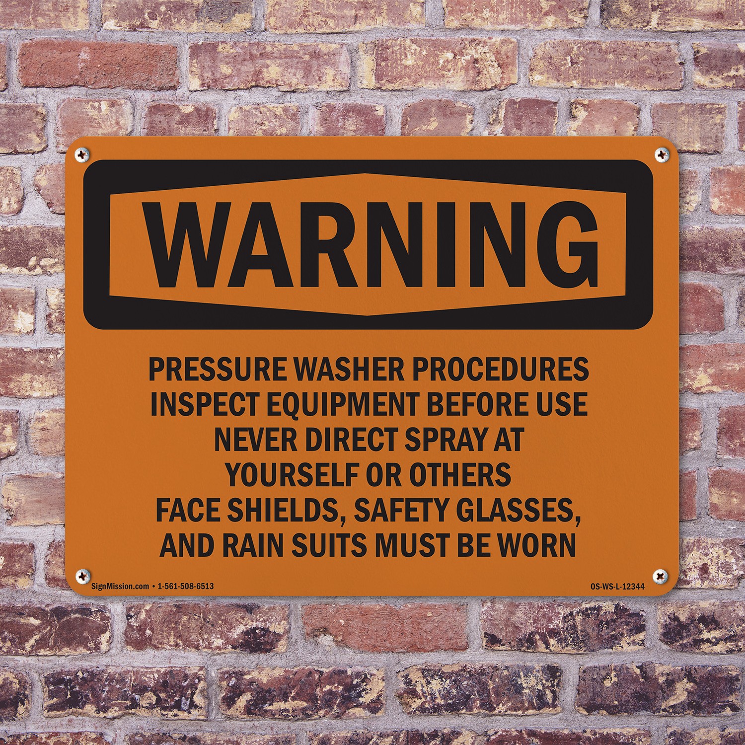 Pressure Washer Procedures Inspect Equipment OSHA WARNING Sign, Decal 5/10 Pack