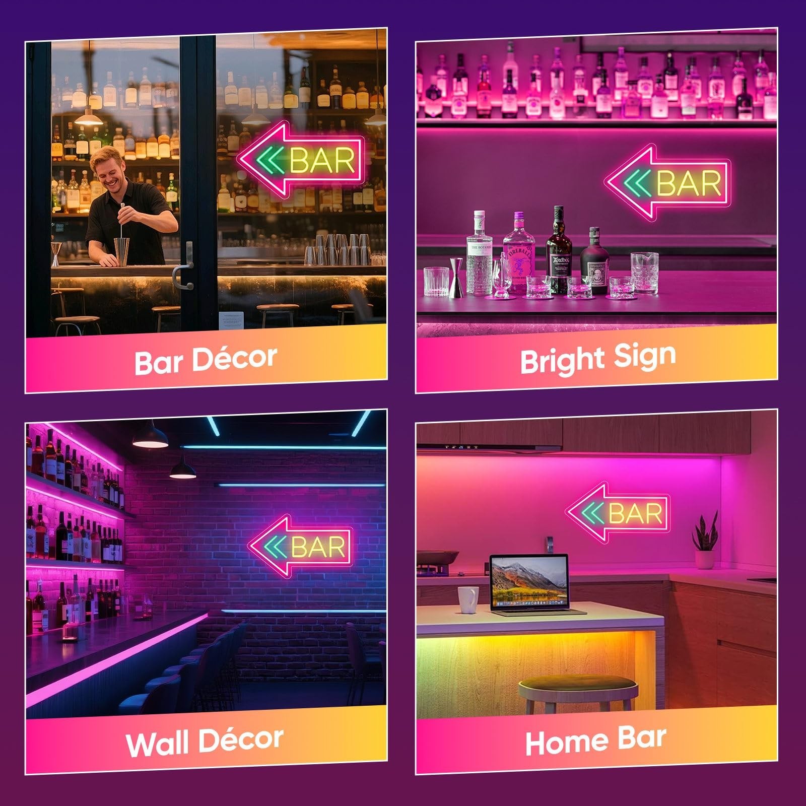 Led Neon Bar Signs for Home Wall Decor, Bar Light up Sign Decorations for Hom…