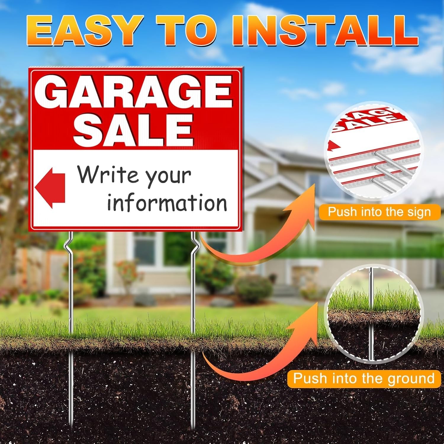 Garage Sale Signs 3 Pack 17×13 Inch Double Sided Corrugated Plastic Yard Sign…