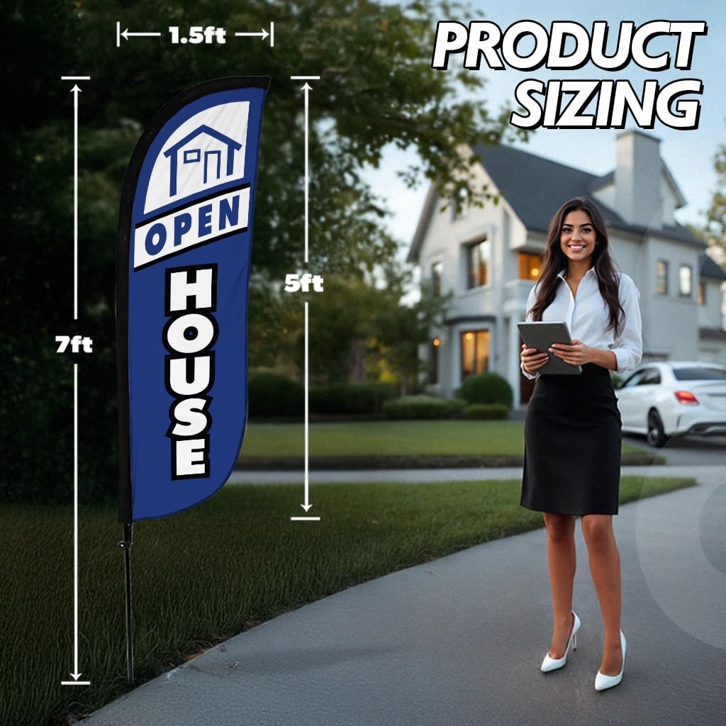 LookOurWay Feather Flag Set – 5ft Tall Advertising Banner Flag with Pole Kit and