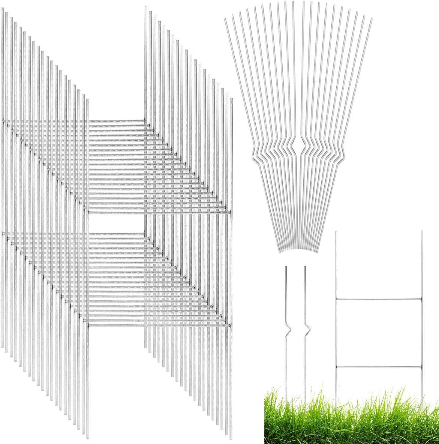 40Pcs H Frame Yard Stakes & Single Bar Support, 42X18Cm/16.5X7.1In & 33Cm/13In M