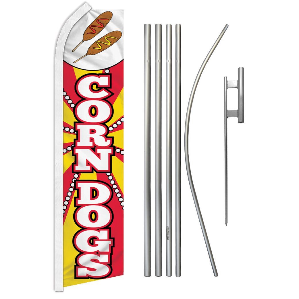« CORN DOGS » Advertising Super Flag & Pole Kit banner food concession