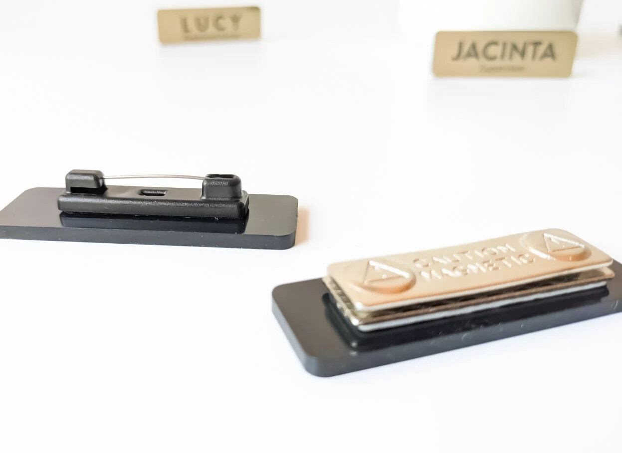 Custom Engraved Name Badge Tag Place Name Pin Fastener Magnet Staff ID