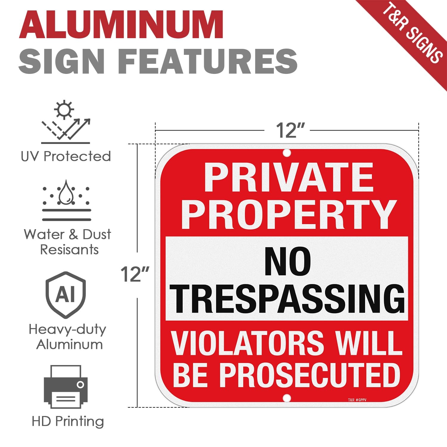 2 Pack 12×12 Inch Large Metal Private Property No Trespassing Signs
