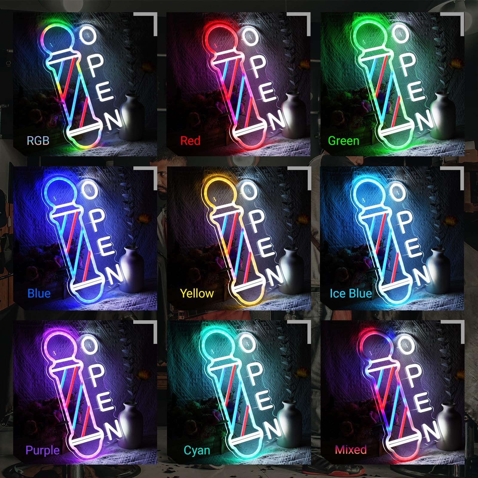 Barber Pole Neon Sign with Barber Accessories Decorations – USB LED Neon Ligh…