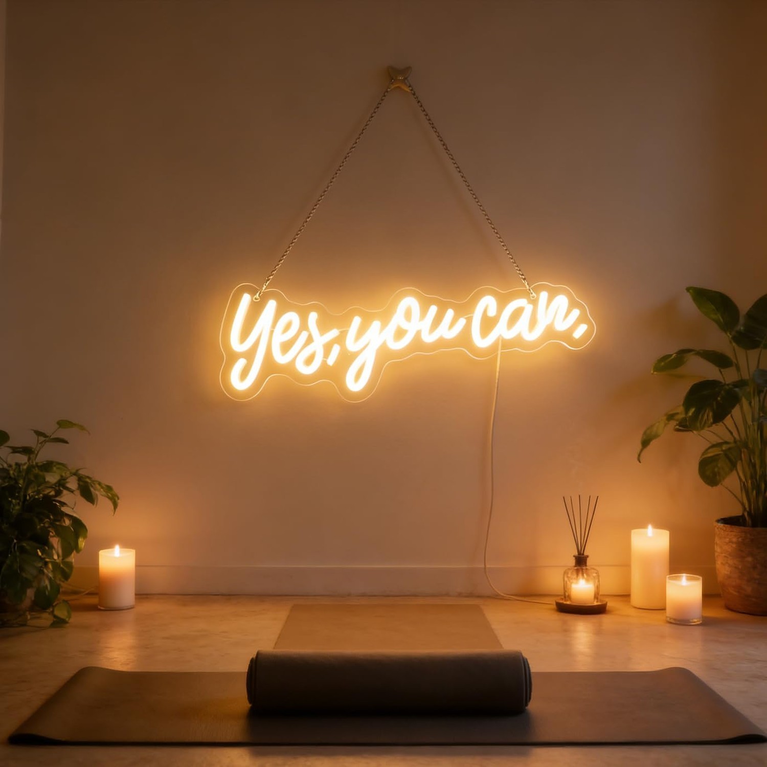 « Yes, You Can » LED Neon Sign Words Light Up Signs for Room Wall Art Decor, In…