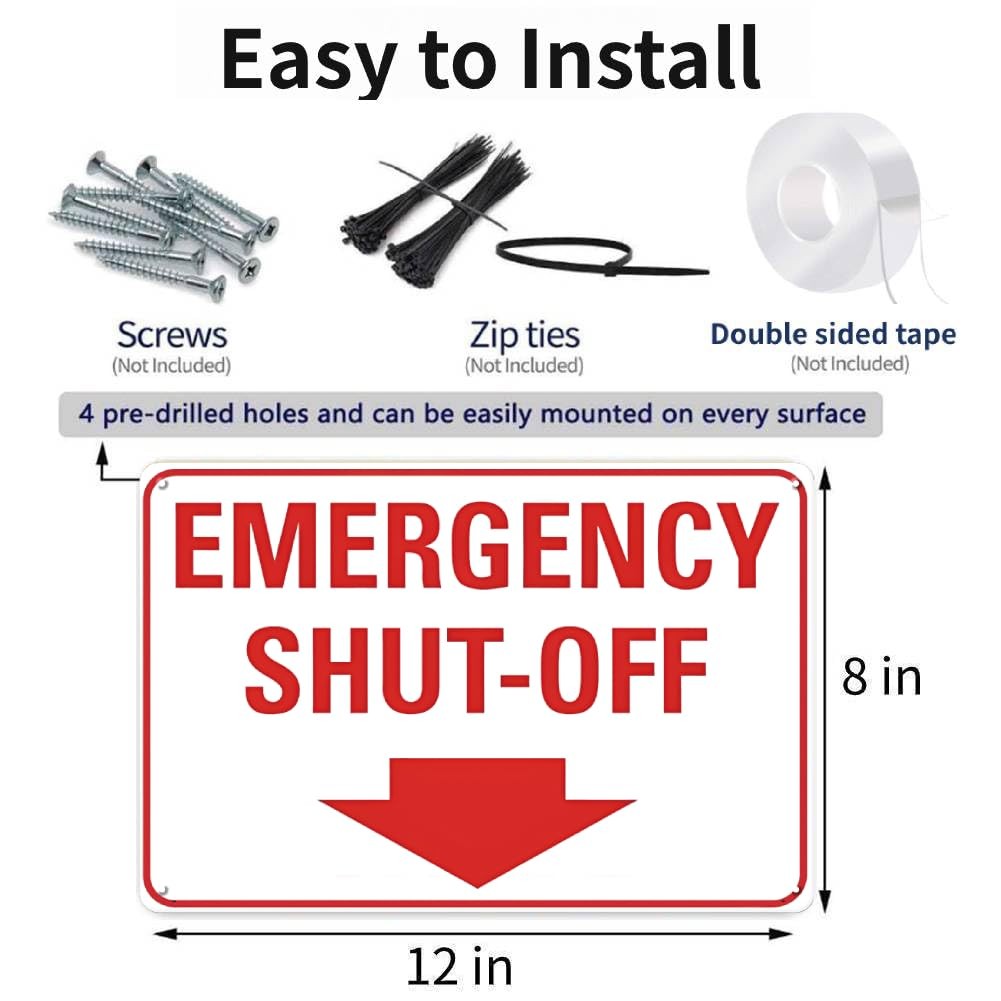 Emergency Shut-Off Sign With Down Arrow – 12 x 8 inch Metal Aaluminum Emergen…
