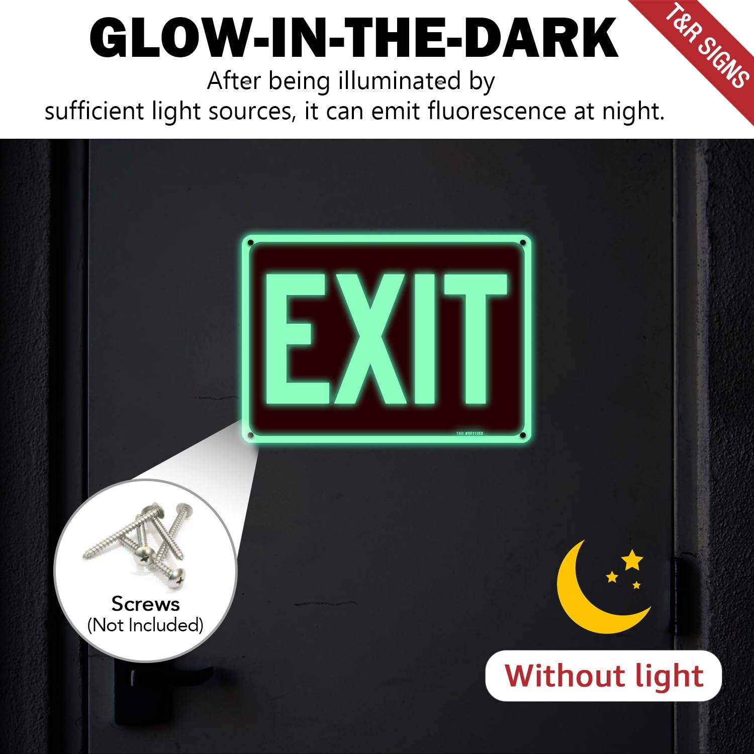 Exit Sign – 2 Pack – 10 x 7 Inches Rust Free .040 Aluminum Glow-In-The-Dark -…