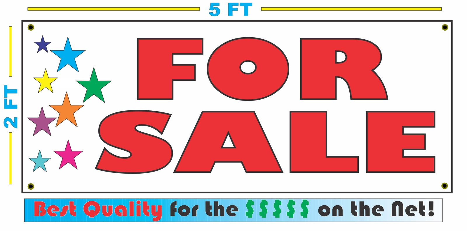 FOR SALE w Multi Colored Stars Banner Sign NEW Larger Size