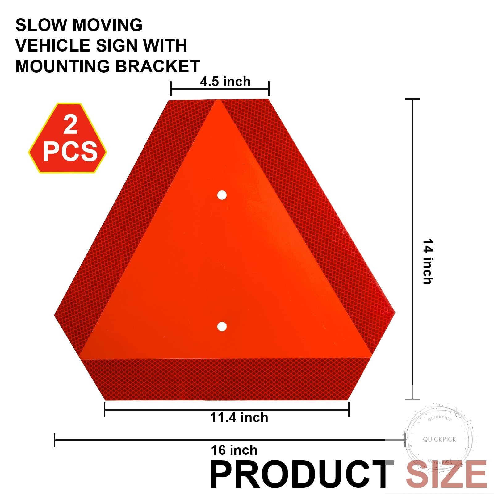 2 Set Slow Moving Vehicle Sign with Mounting Bracket 14&Prime;X16&Prime; Slow Moving Vehicle