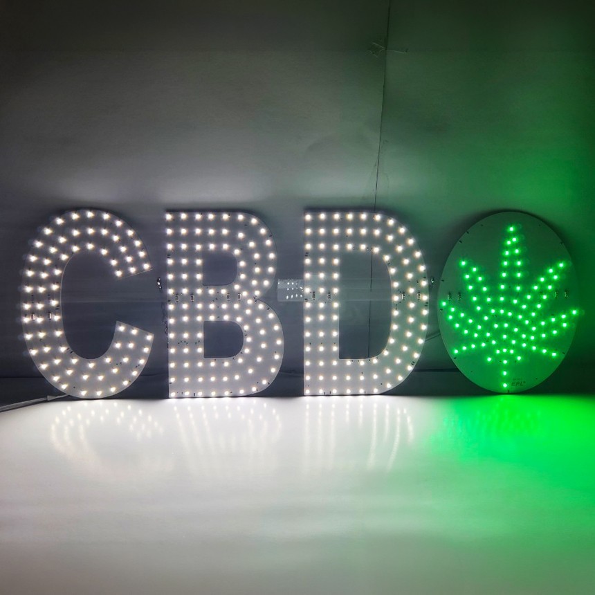 EPL Signs CBD LEAF White/Green LED Sign 10&Prime;x30&Prime; Remote 3G Sparkling Mode