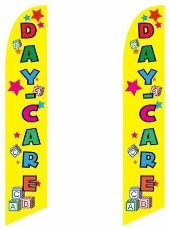 2 (two) Pack Tall Swooper Flags Day Care Yellow Pink Green Wood Blocks