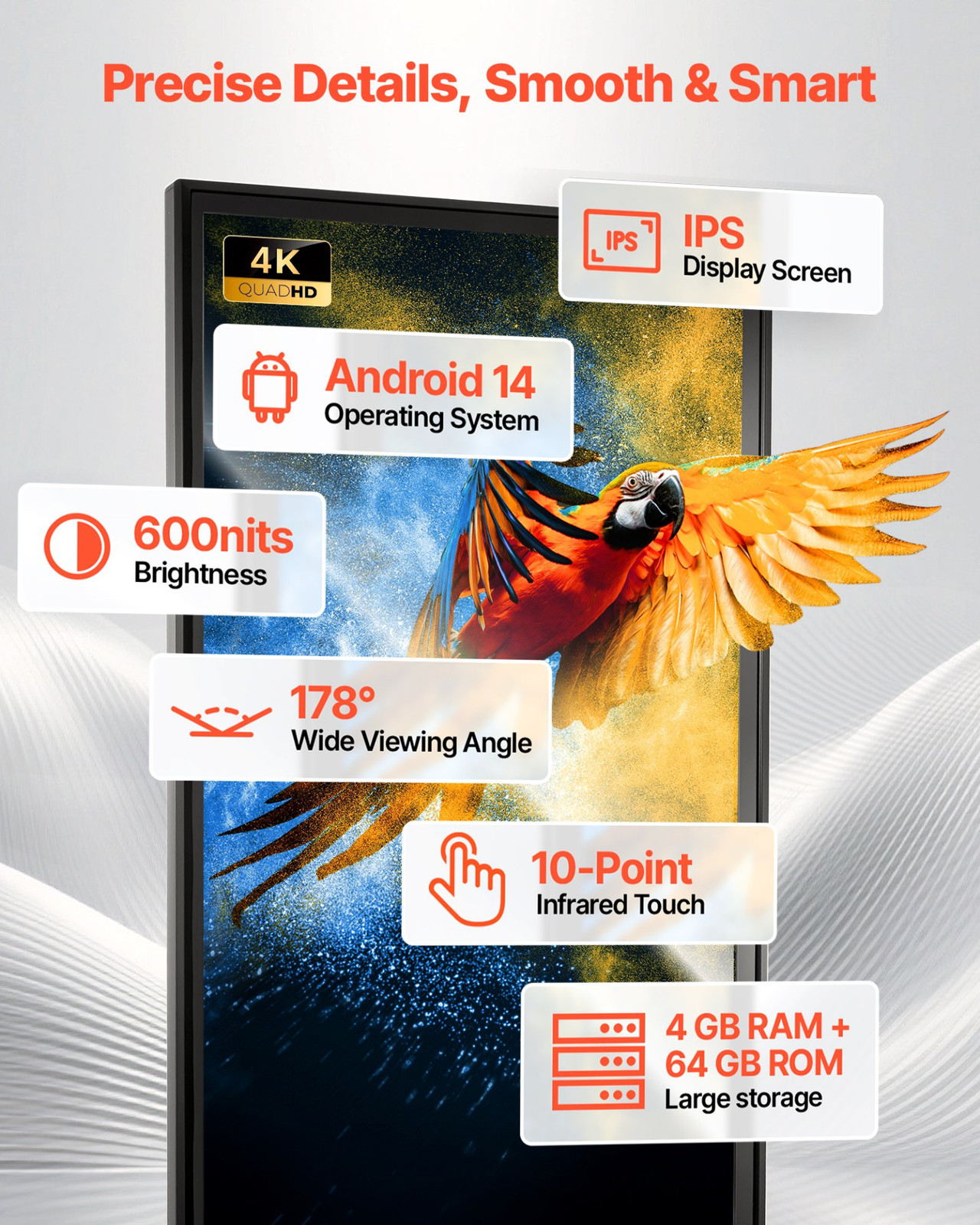 55&Prime; 4K Digital Signage Touchscreen Kiosk Floor Stand Android Advertising LCD