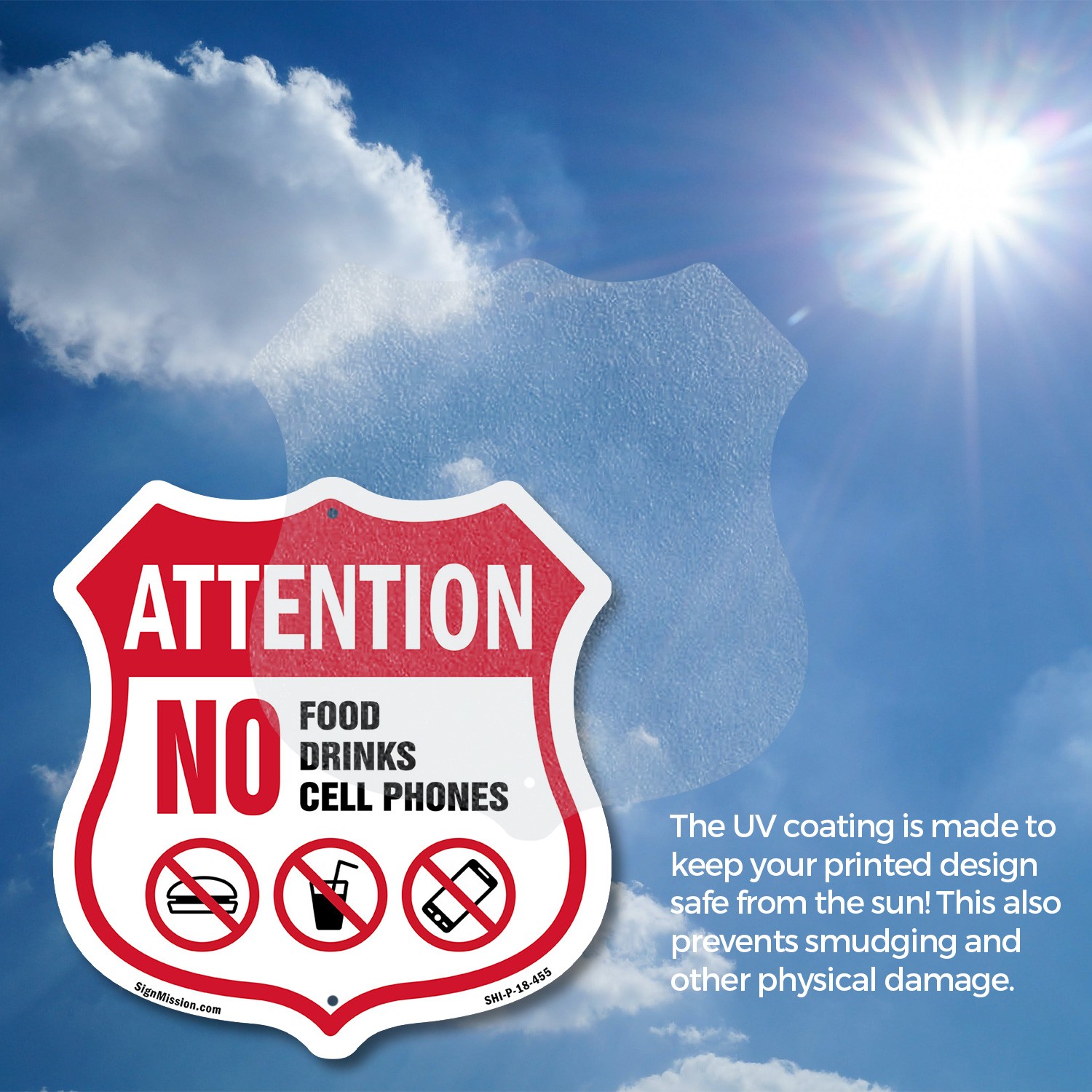 Property Shield Sign No Food No Drinks No Cell Phone Shield Shaped Sign