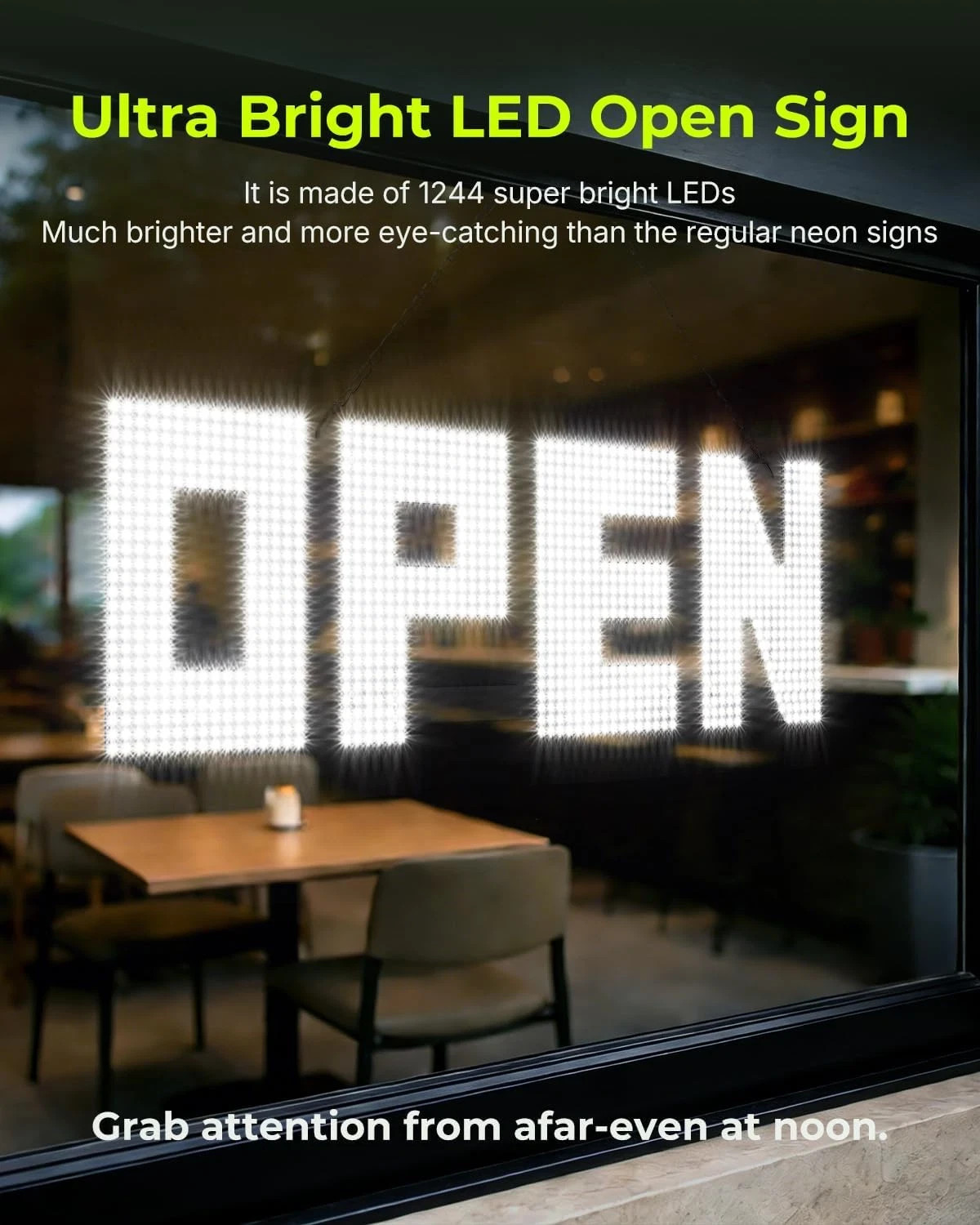 Large 43&Prime;x14&Prime; Dimmable LED Open Sign for Retail Shops & Cafes