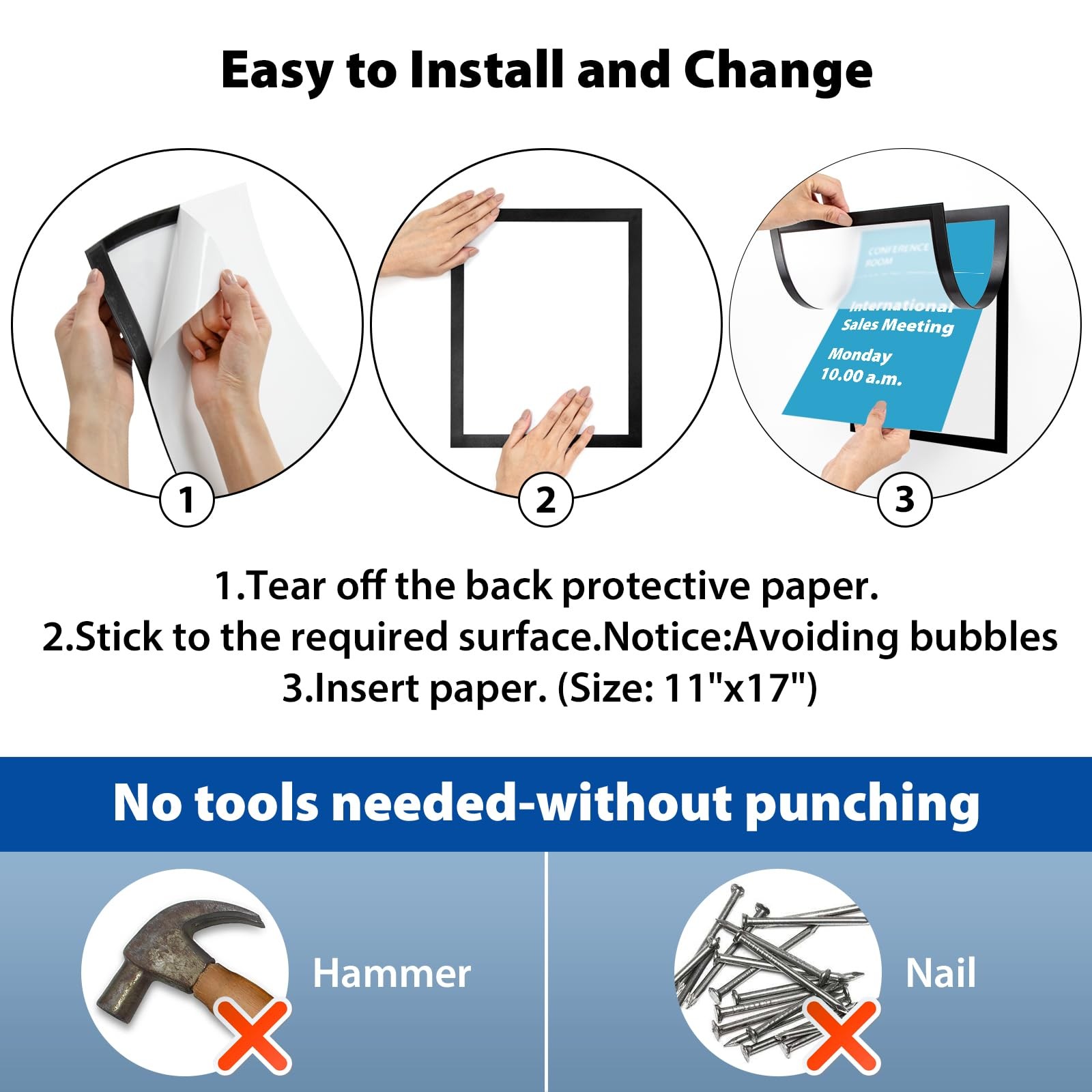 VAIIGO 11&Prime;x 17&Prime; Self Adhesive Magnetic Sign Holder, 11&Prime;x17&Prime; 10Pack, Black