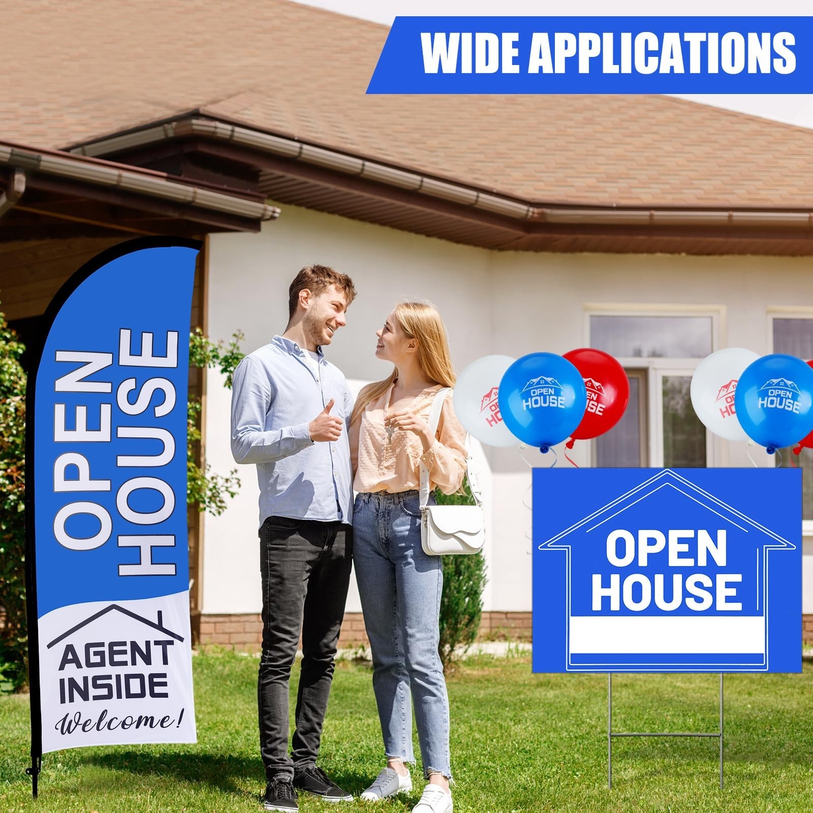 Open House Sign Set – 36 Pcs, Yard Flag Kit, Directional Arrows & Balloons