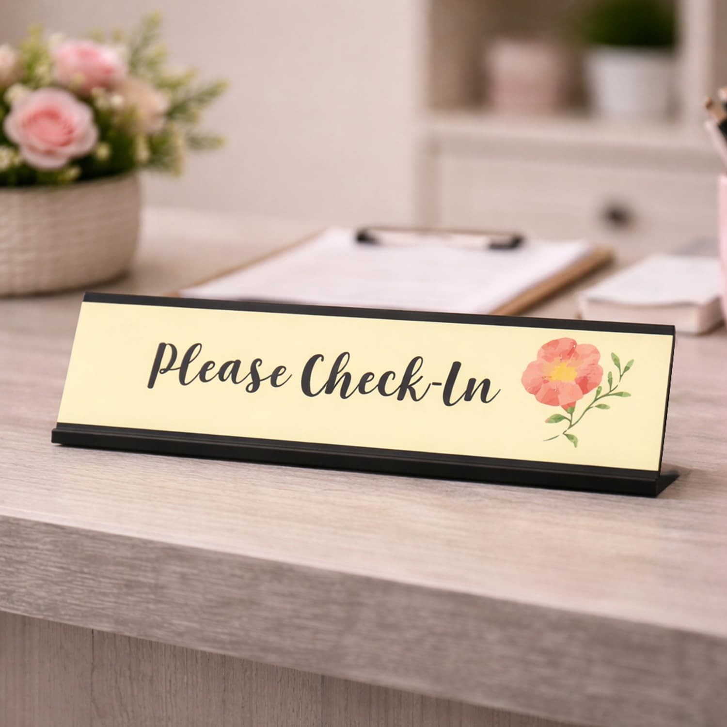 Please CheckIn Designer Desk Sign 2×8 Inch Professional Office Plaque