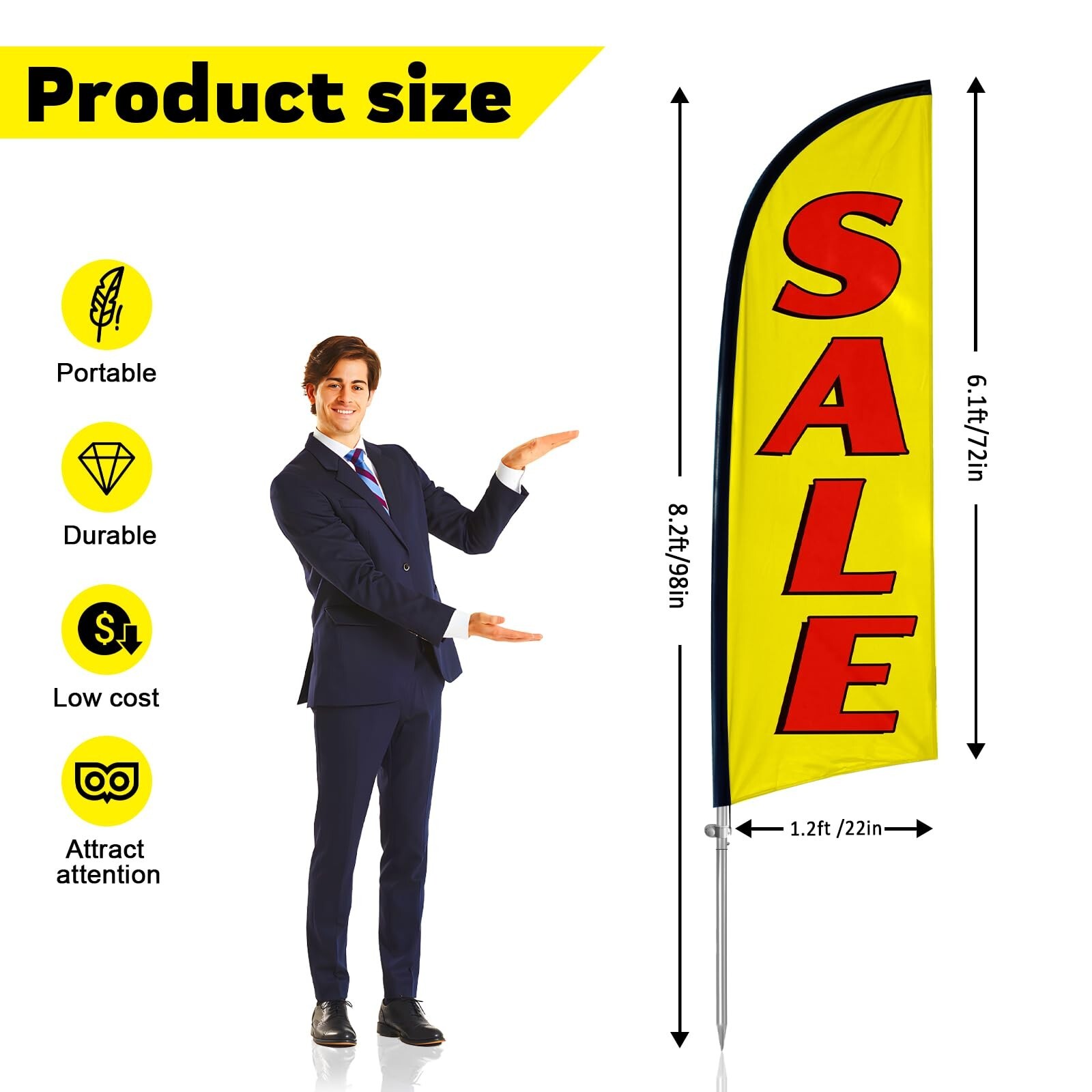Sale Swooper Flag, 8FT Sale Signs for Business, Eye Catching Yard Sale Flag w…