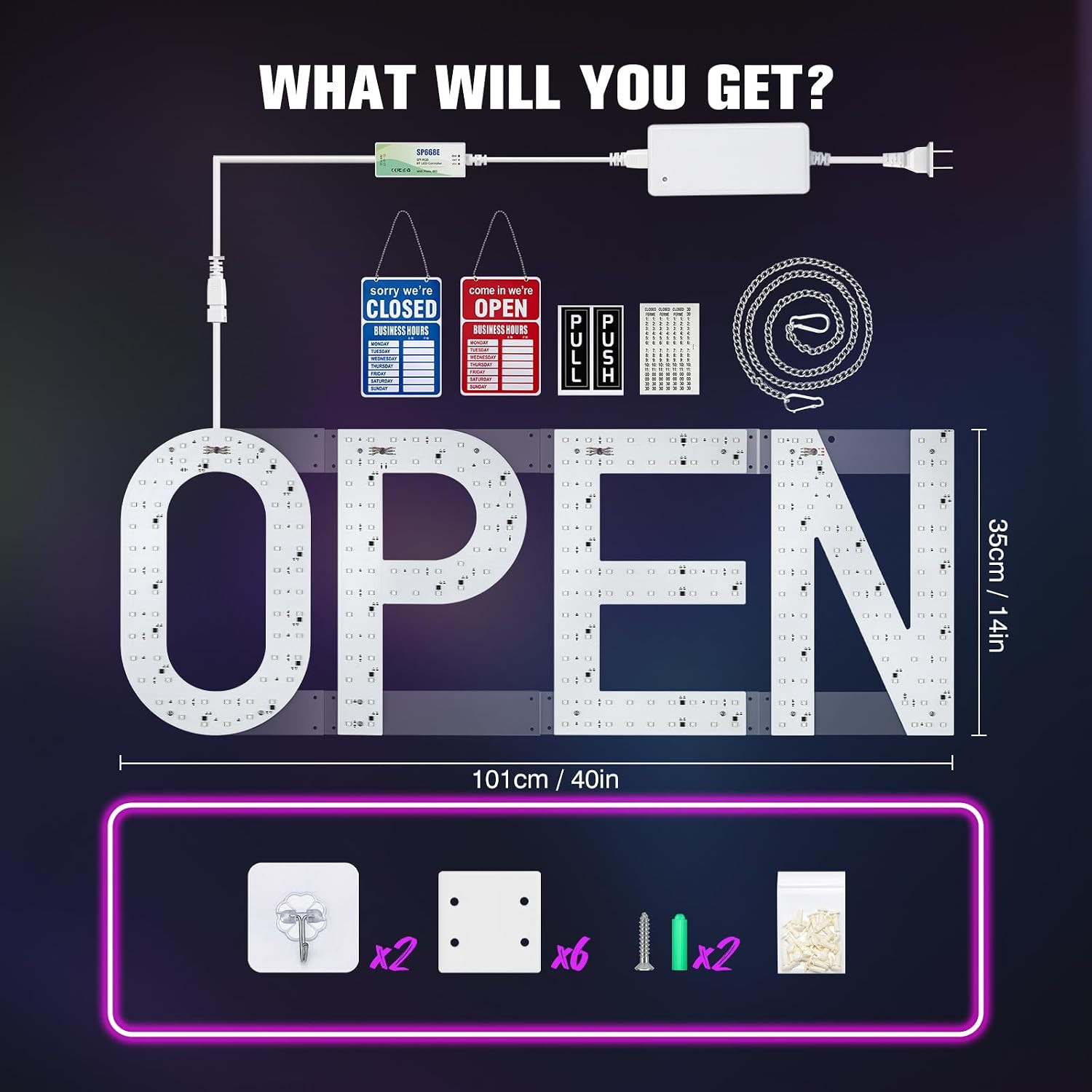 LED Open Sign for Business 40&Prime;X14&Prime; Dimmable Large Light up Sign Multi-Color