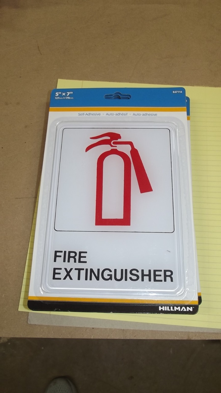 FIRE EXTINGUISHER 5&Prime; x 7&Prime; Hillman Plastic Self Stick Visual Sign. T137