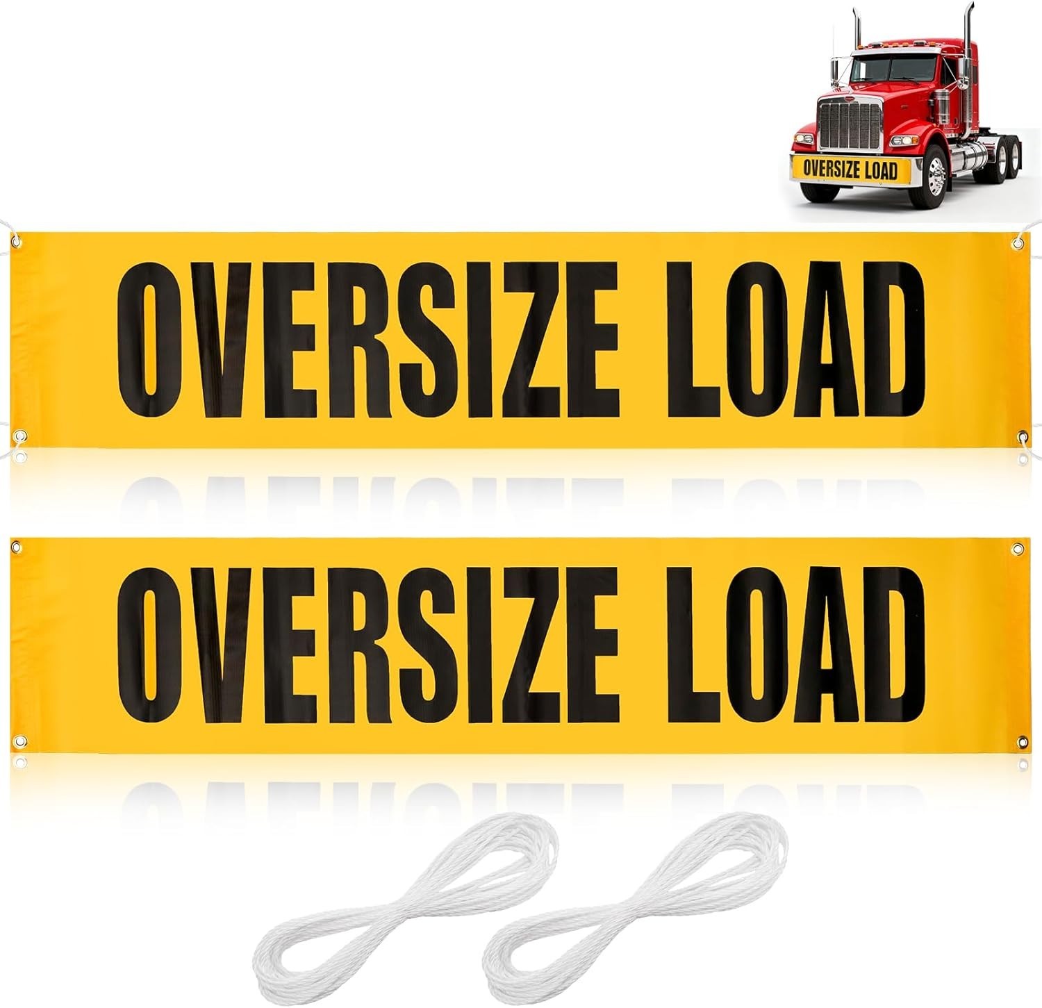 Oversize Load Sign Set for Trucks, 12×60 Inch Safety Mesh Banner, Yellow/Black